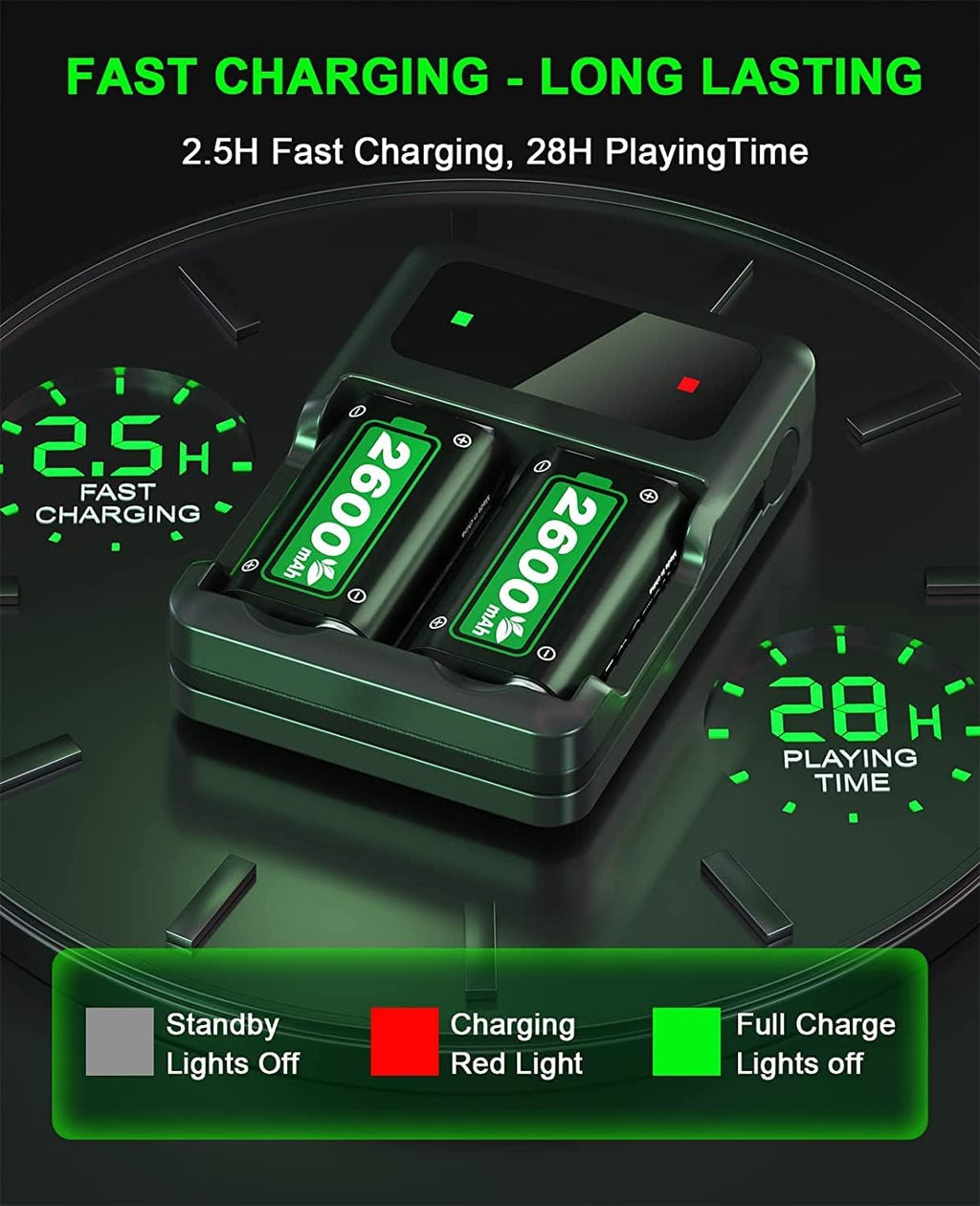 2x2600mAh Controller Battery Pack with Charger Station for Xbox U360
