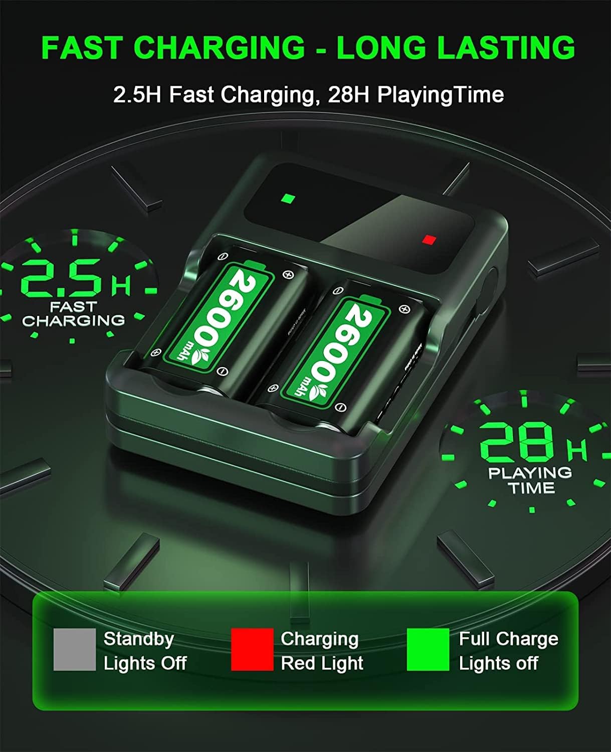 2x2600mAh Controller Battery Pack with Charger Station for Xbox U360