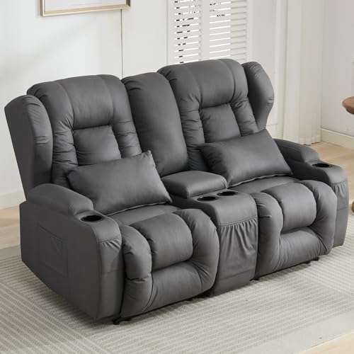65" Manual Reclining Loveseat Sofa with Console and Cup Holders R10216