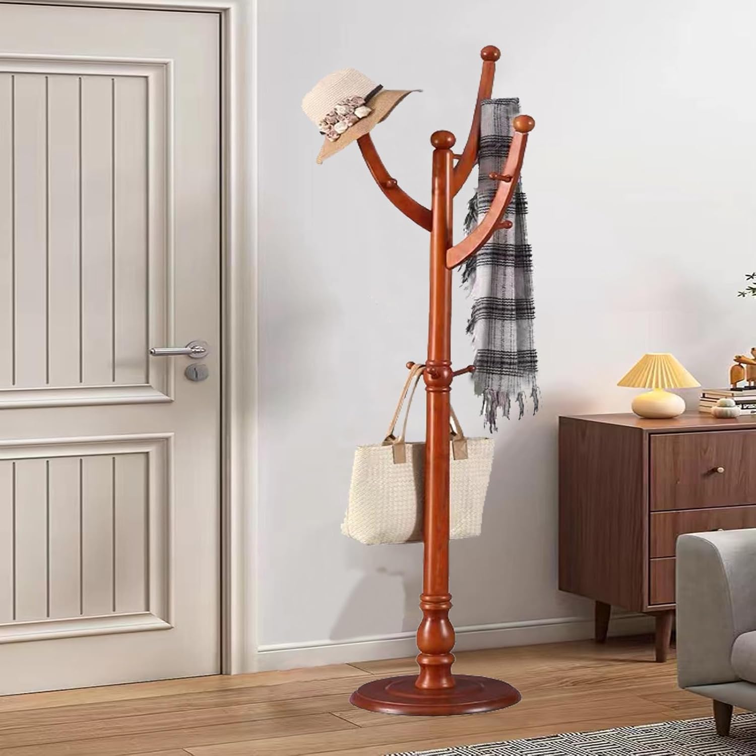Freestanding Wood Coat Rack with 11 Hooks Z710272