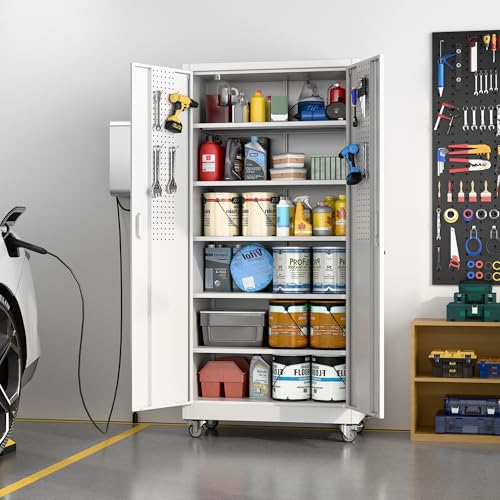 73" H Metal Storage Cabinet with Wheels and Locking Doors P646788