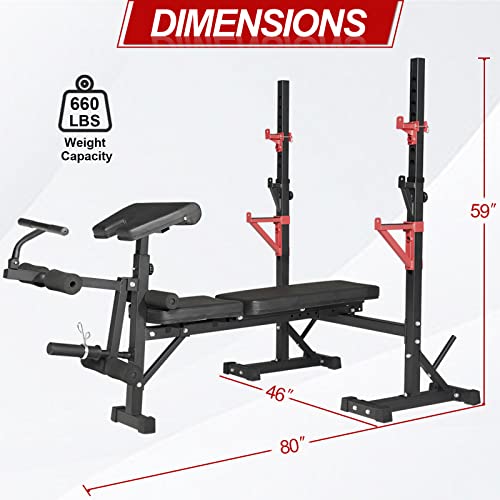 Weight Bench with Squat Rack, Adjustable Bench, Foldable Bench & Barbell Rack Stand, 660Lbs M396410