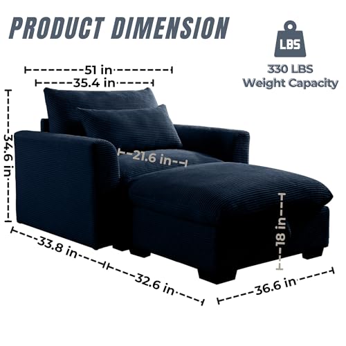 Oversized Corduroy Accent Chair with Storage Ottoman A426670