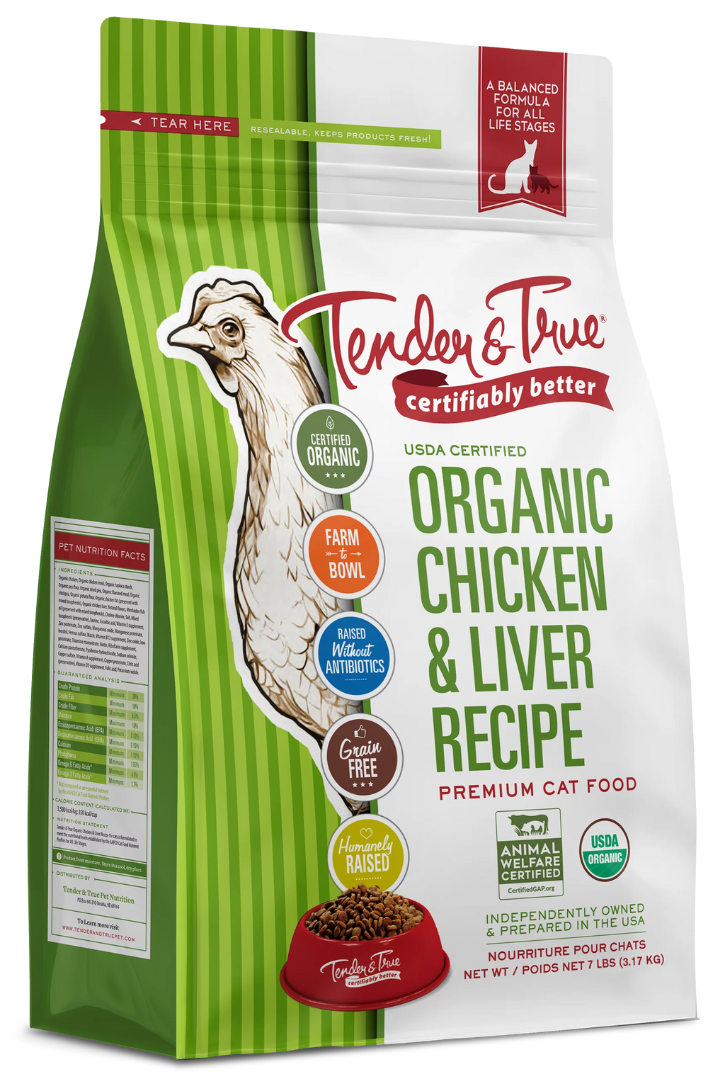 Organic Chicken & Liver Recipe Dry Cat Food, 7 lb bag N321