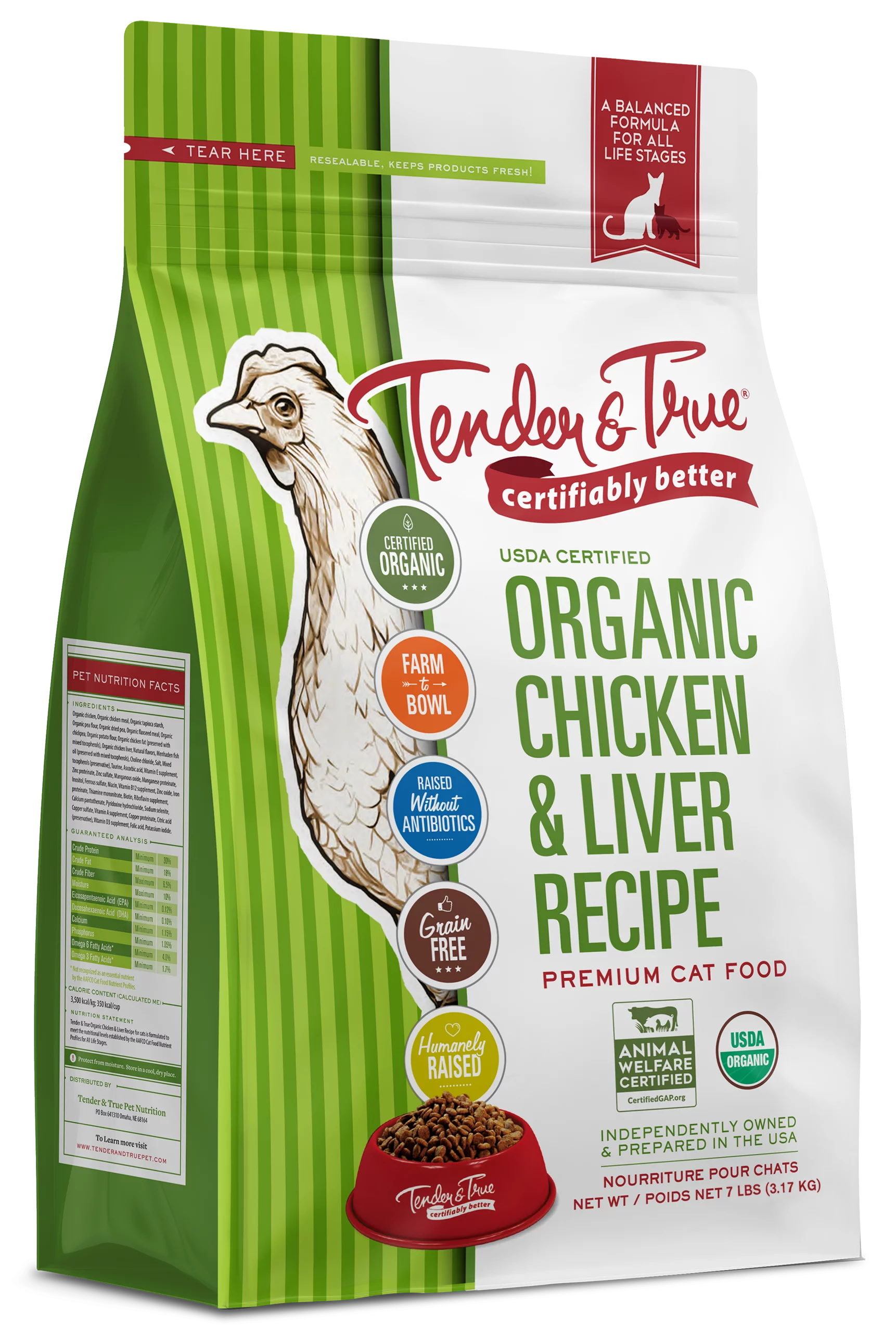 Organic Chicken & Liver Recipe Dry Cat Food, 7 lb bag N321