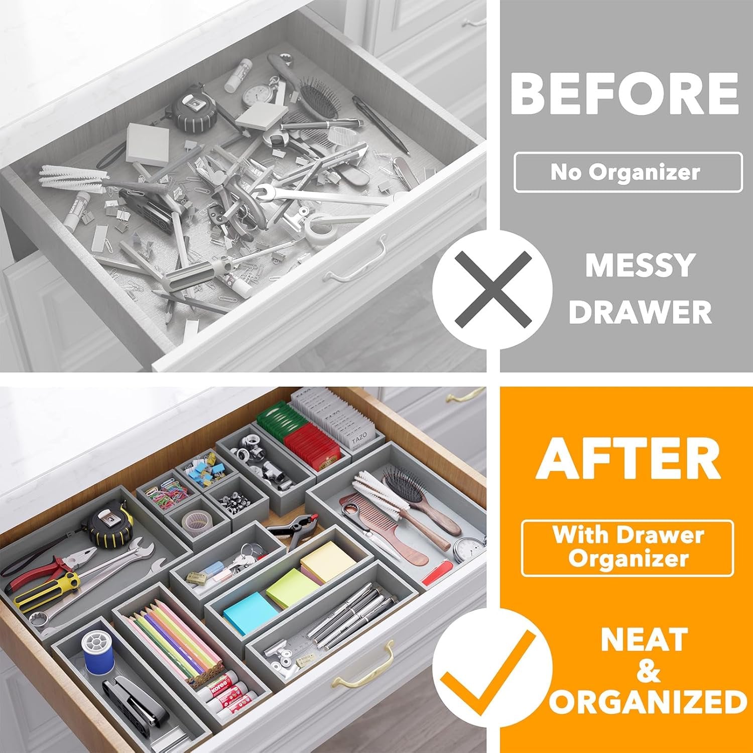 14-Piece Bamboo Drawer Organizer Storage Boxes Set O3489