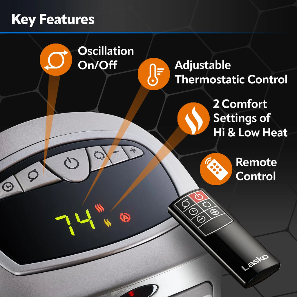 23" 1500W Oscillating Ceramic Space Heater with Timer, Remote, Silver C585097