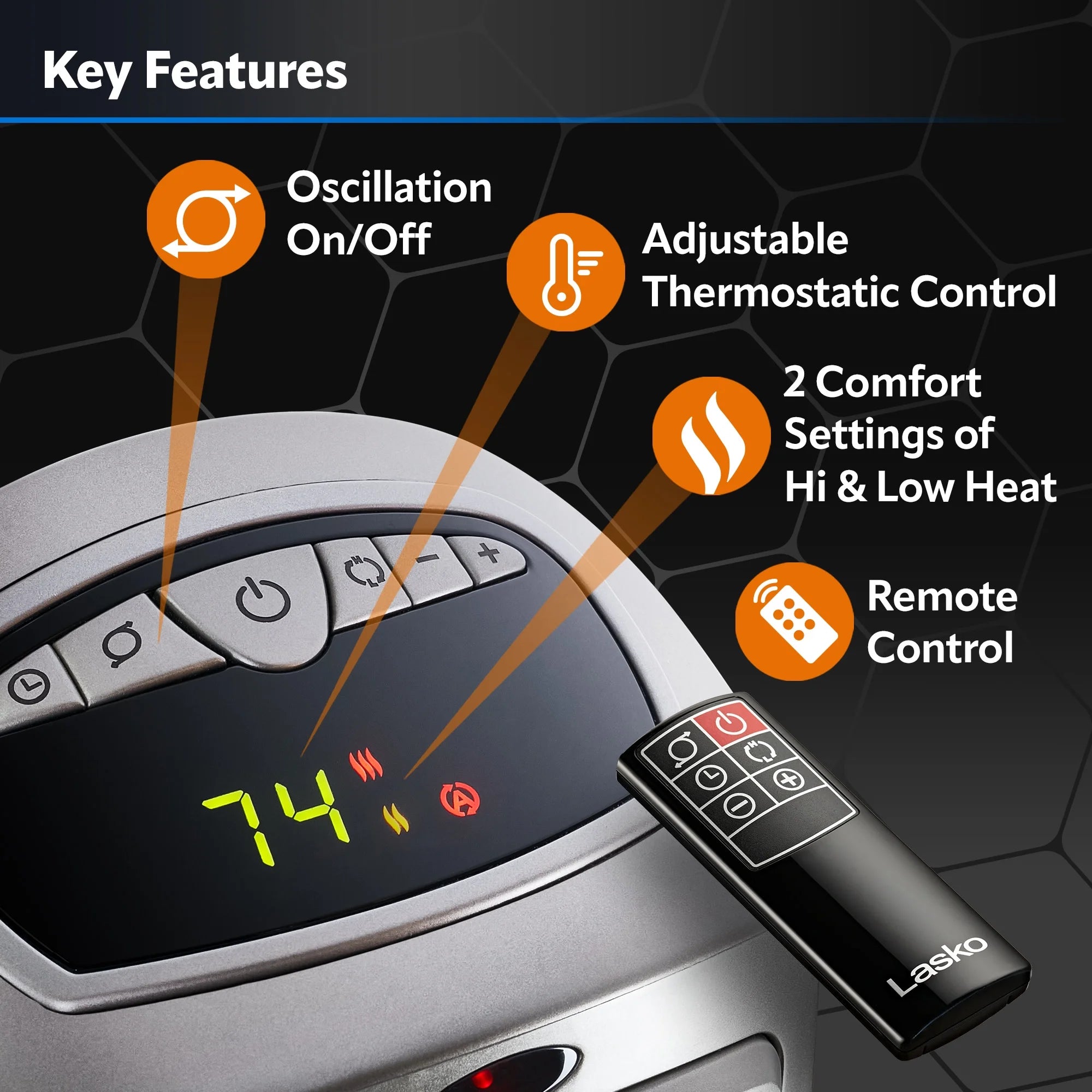23" 1500W Oscillating Ceramic Space Heater with Timer, Remote, Silver C585097
