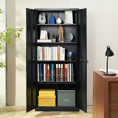 Black Metal Storage Cabinet with 2 Doors and 4 Adjustable Shelves V126