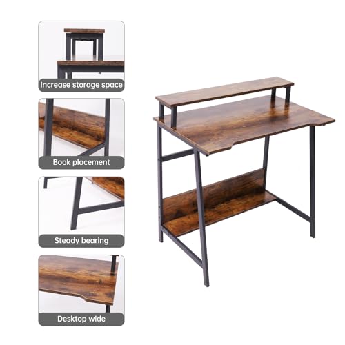 Retro 31.5 Inch Compact Computer Desk with Storage Y1227