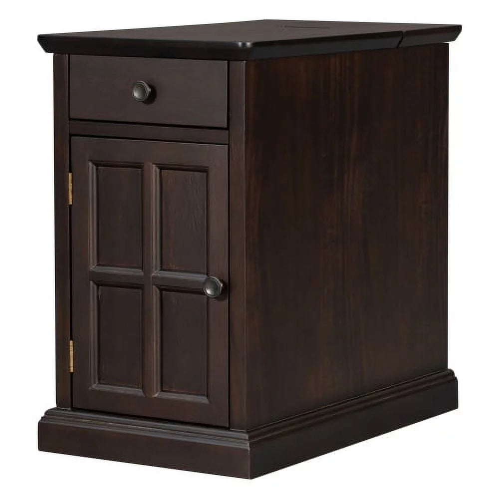 Antique Espresso End Table with USB Ports Drawer and Cup Holders R992052