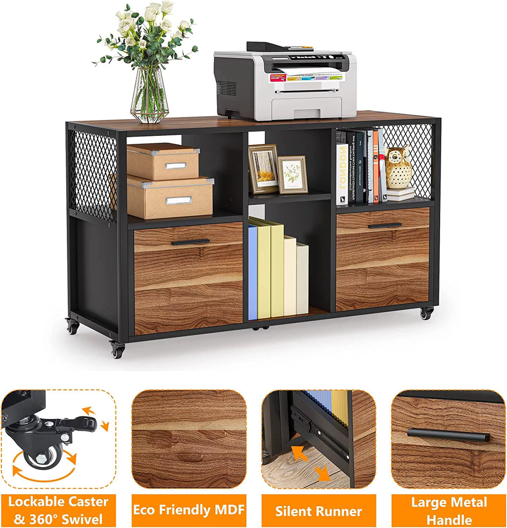 2 Drawer Rustic Brown Wood Lateral File Cabinet J47841
