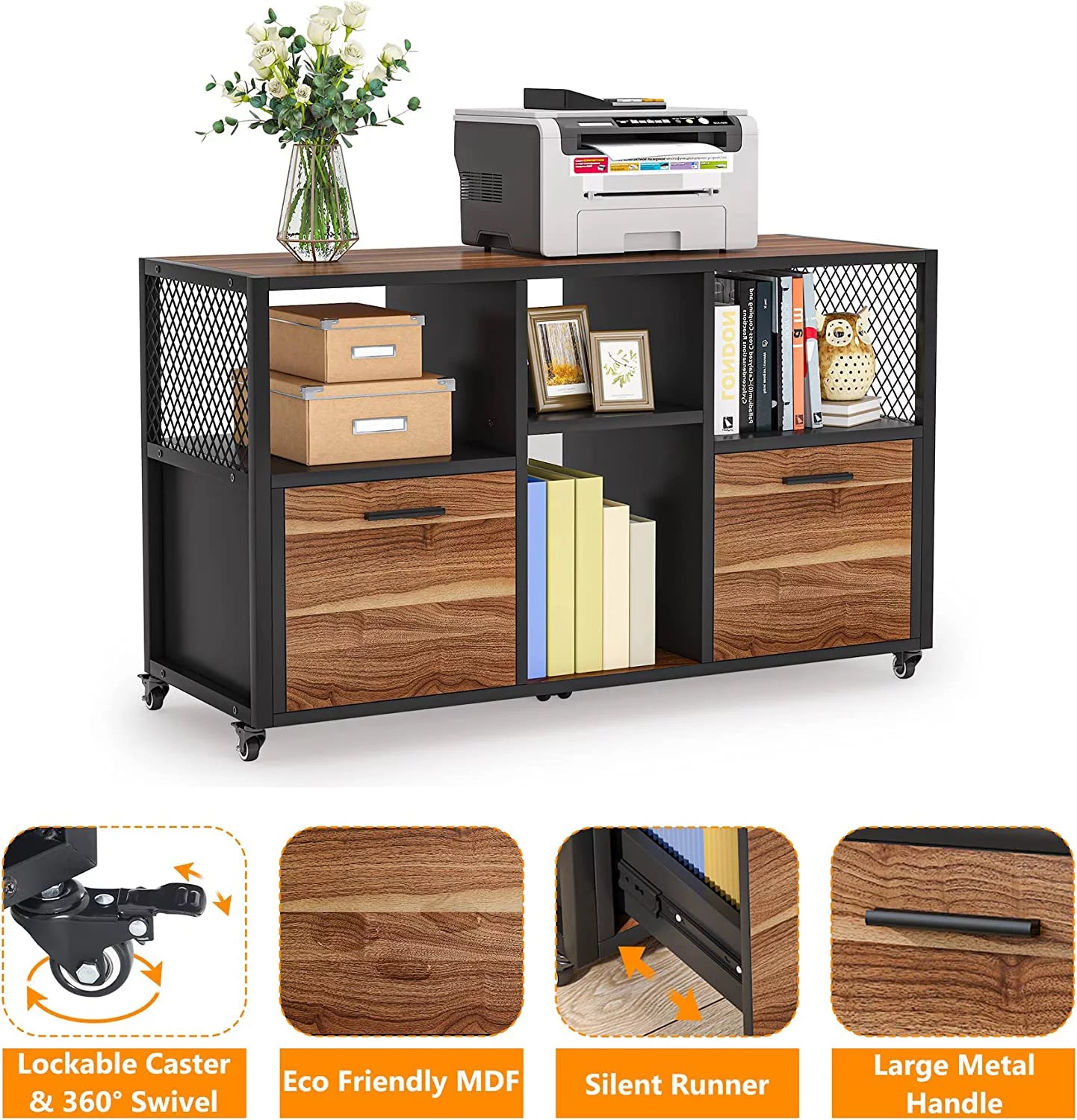 2 Drawer Rustic Brown Wood Lateral File Cabinet J47841