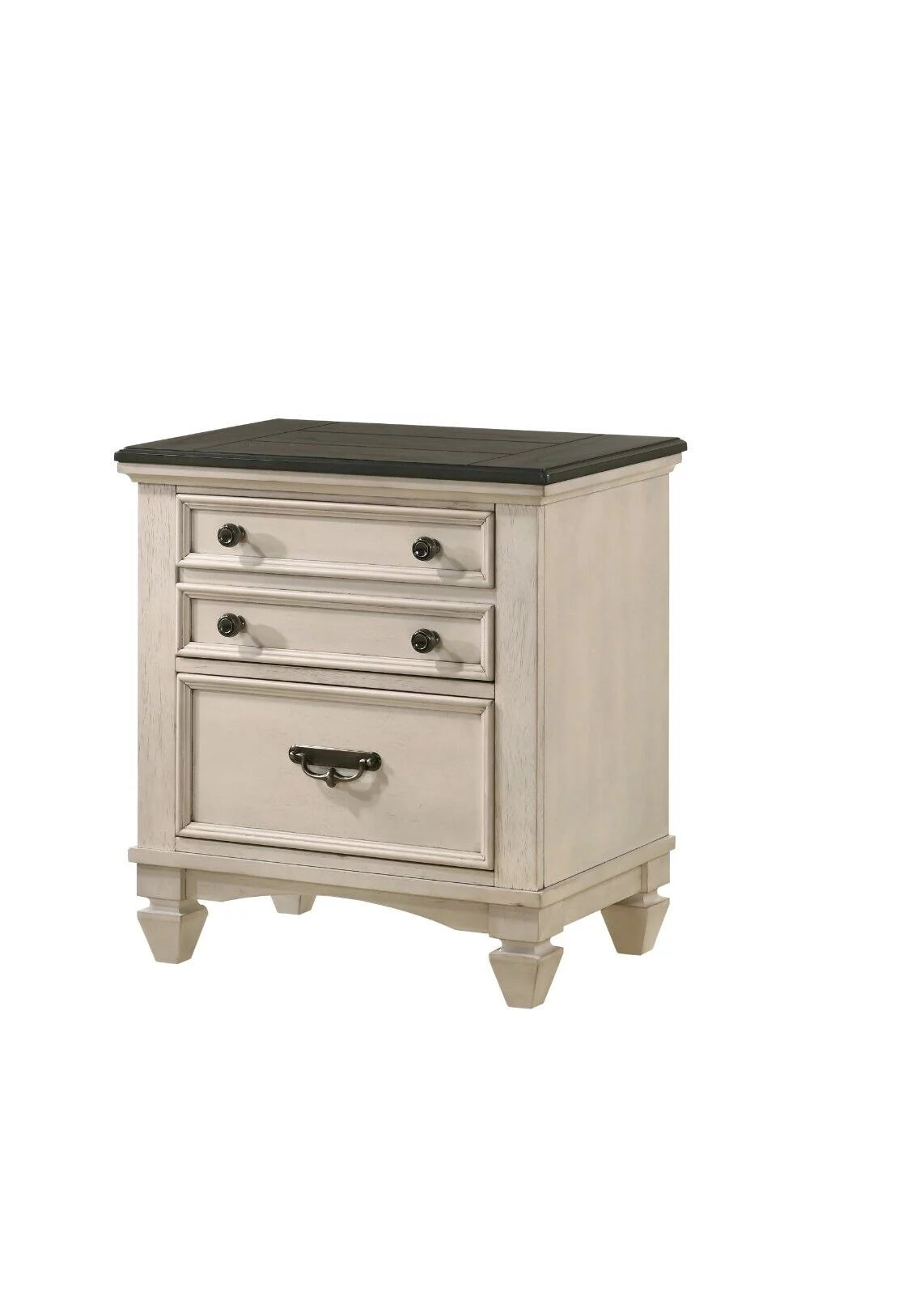 3pc Queen Size Panel Headboard Bed and 2x Nightstands Set Beige Wooden U8664