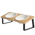 Ceramic Cat Bowl with Stand 15° Tilted Raised Cat Bowl Bamboo Cat Feeding Station K4416