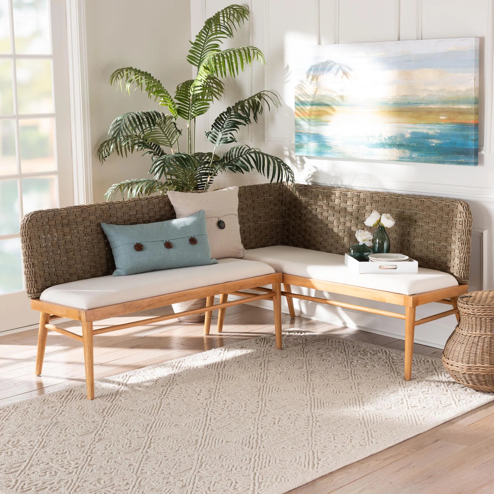2-Piece Brown Dining Nook Banquette Set D7498