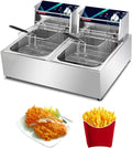 20L Electric Double-Cylinder Stainless Steel Deep Fat Fryer with 2 Fry Basket And Lid D1841