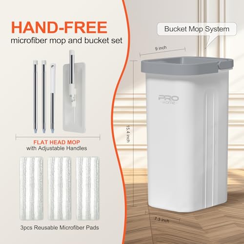 Mop and Bucket with Wringer Set with 3 Reusable Microfiber Mop Pads H651