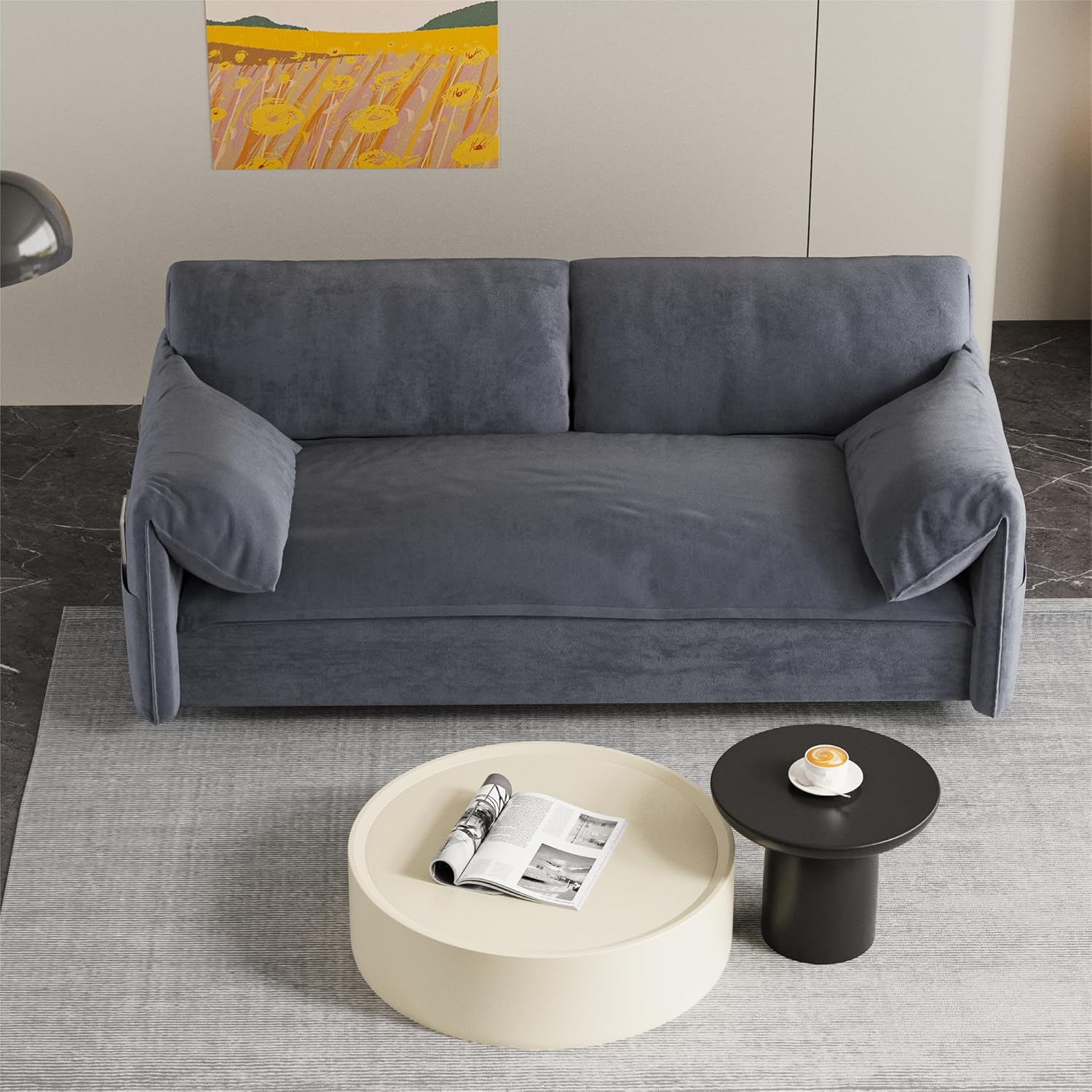 63.8" Queen Pull Out Velvet Sofa Bed with 2 Pillows C2137