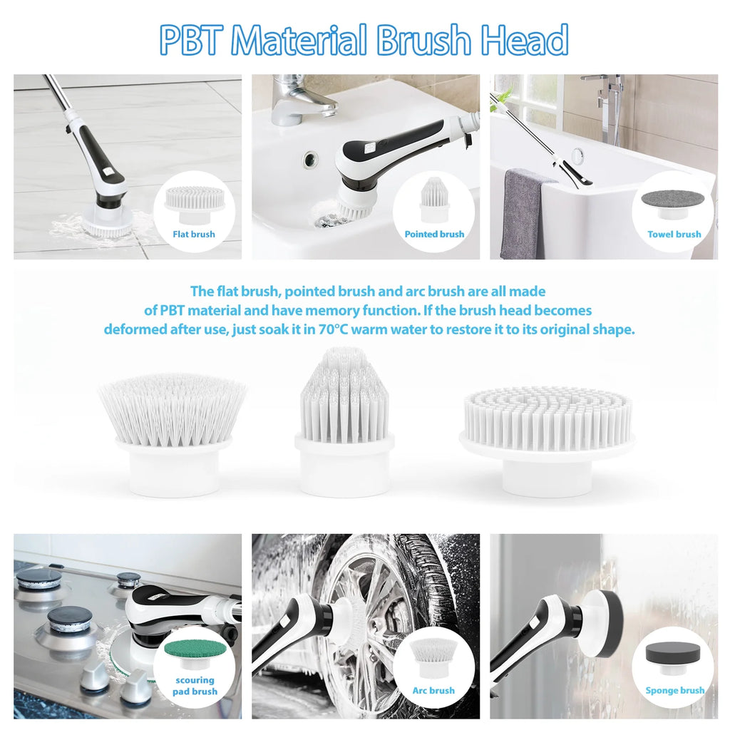 Electric Spin Scrubber with Extension Handle and 6 Replaceable Brush Heads U407202
