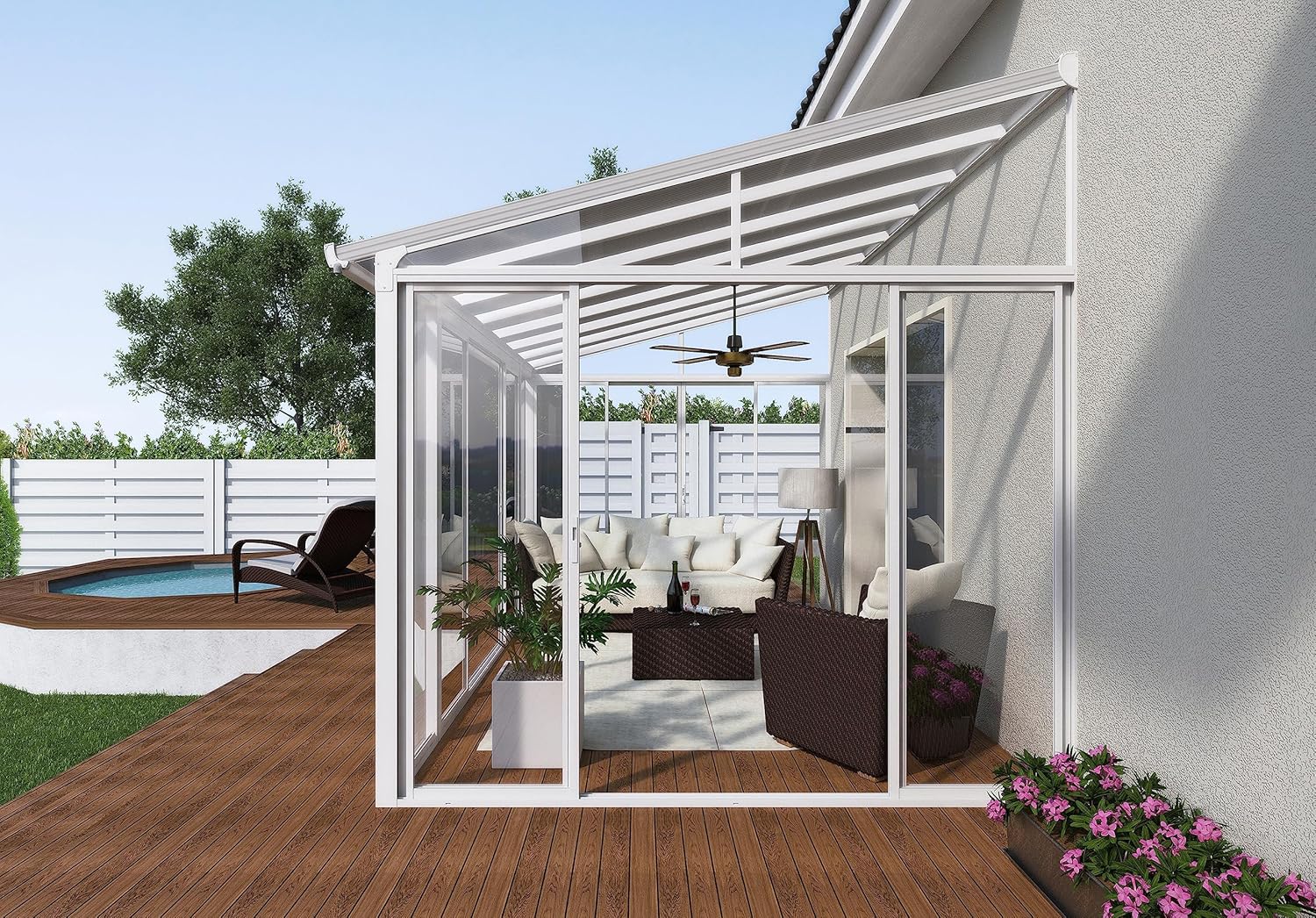 White 10x14 Enclosed Patio Cover Polycarbonate Shelter M109