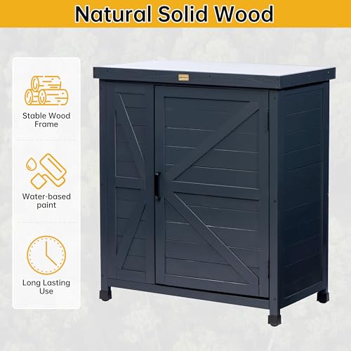 Outdoor Storage Cabinet with Metal Tabletop, 3 Adjustable Shelves R61534