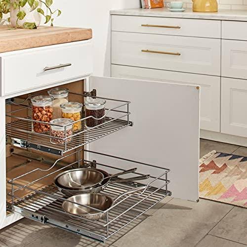 20.625 in. W x 21.75 in. D x 16.25 in. H Double Tier Pull Out Cabinet Organizer, Frosted Nickel I48976