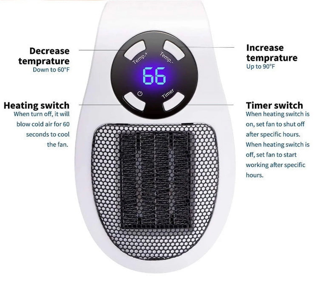 500W Mini Plug-in Wall Heater With Digital Timer F54030