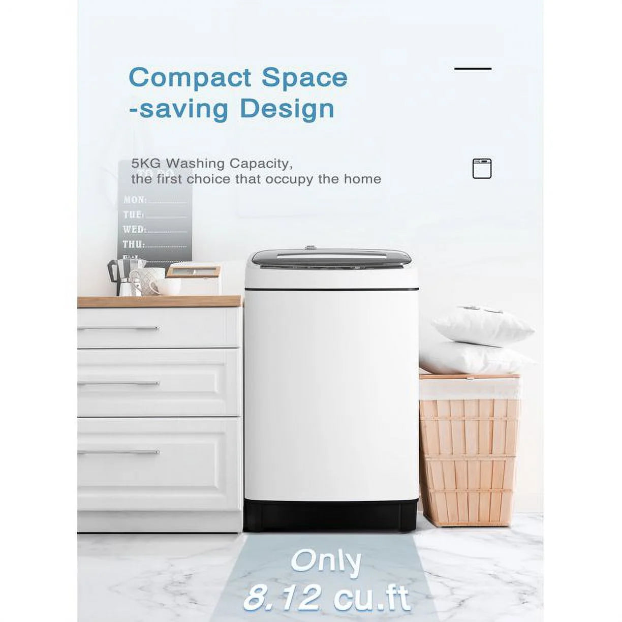 Compact 1.5 Cu.Ft Full Automatic Washer with Drain Pump, White Y68433
