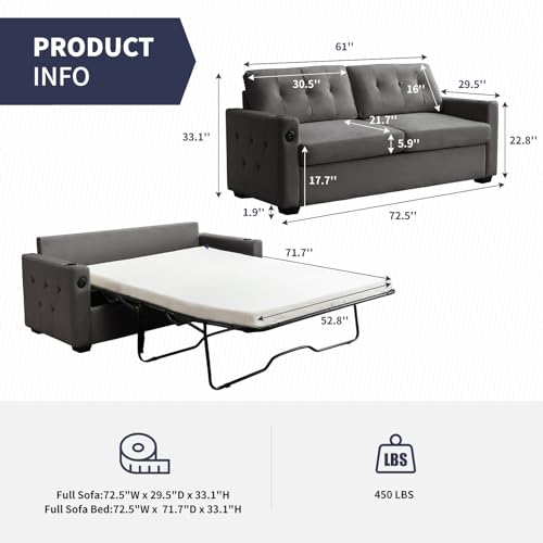 Beige Queen Pull Out Sofa Bed with Memory Foam Mattress K5370