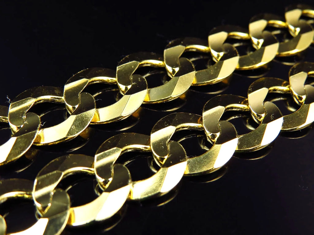 10K Yellow Gold Curb Link Chain Necklace 20-30" 13MM O795
