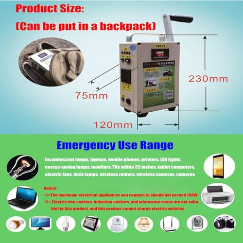 500W Hand Crank Generator with Outlets DC/USB Supply J3045