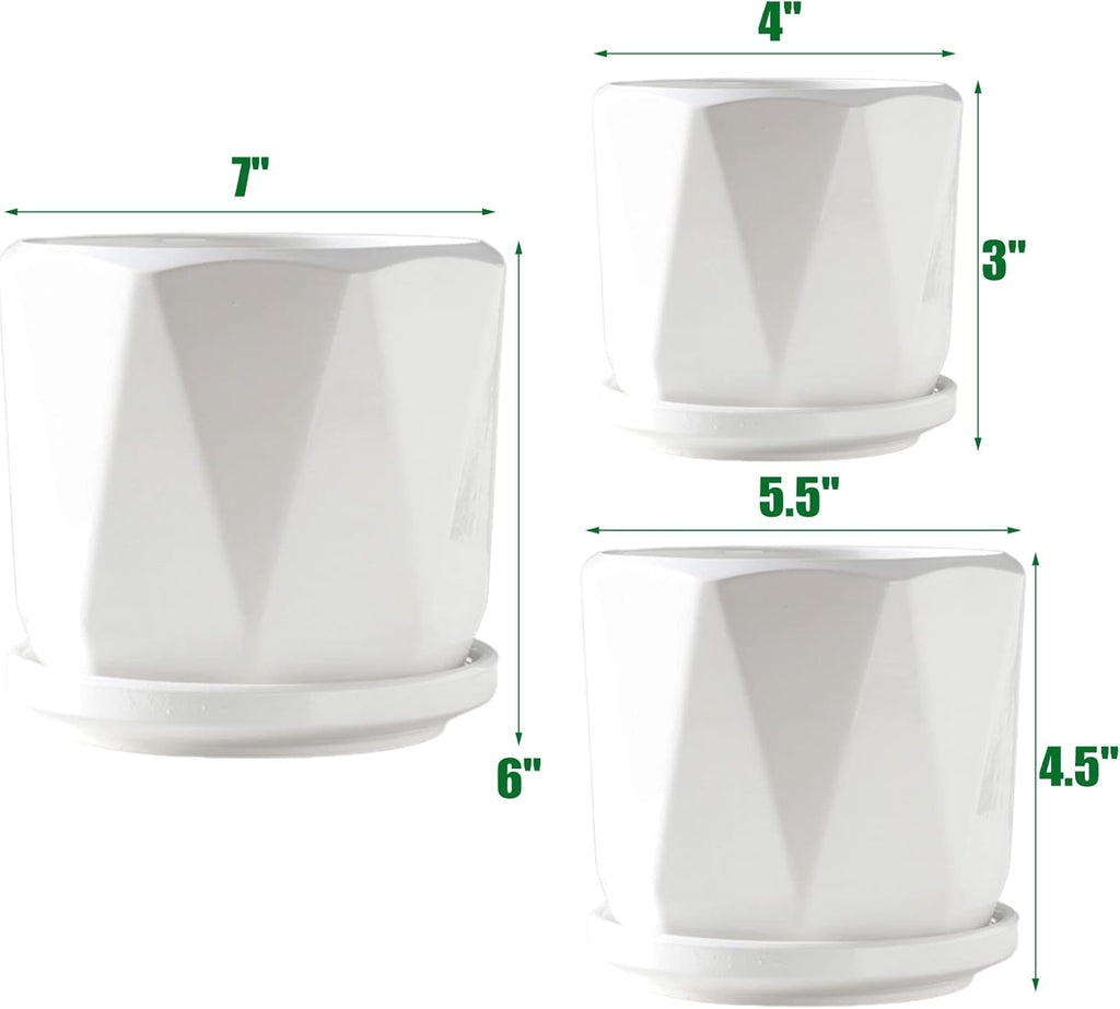 Set of 3 White Ceramic Plant Pots with Saucer R63547