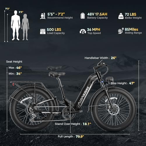 M1 Pro Electric Bike, 1800W Peak Motor, 48V 17.5Ah, 26'' x 4.0'' Fat Tire, 7 Speed, Dual Suspension O996