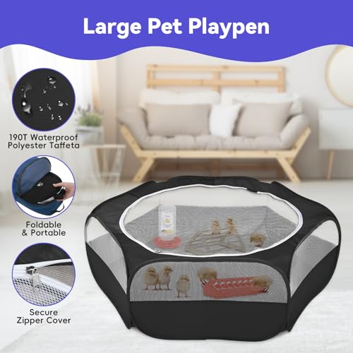 Small Animals Playpen, Waterproof Pet Cage Tent with Zippered Cover, Portable Outdoor Yard Fence with 3 Metal Rod, Green J705