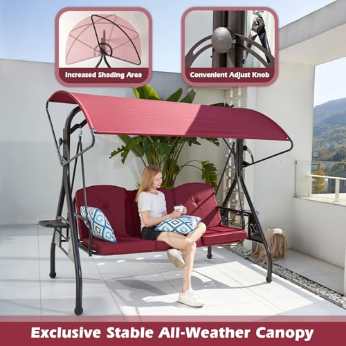 Green Patio Swing with Canopy 3 Seat with Stand O1021