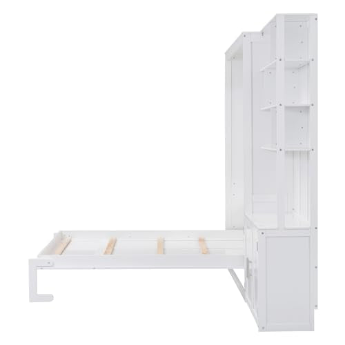 White Solid Wood Queen Size Murphy Bed with Desk G4823