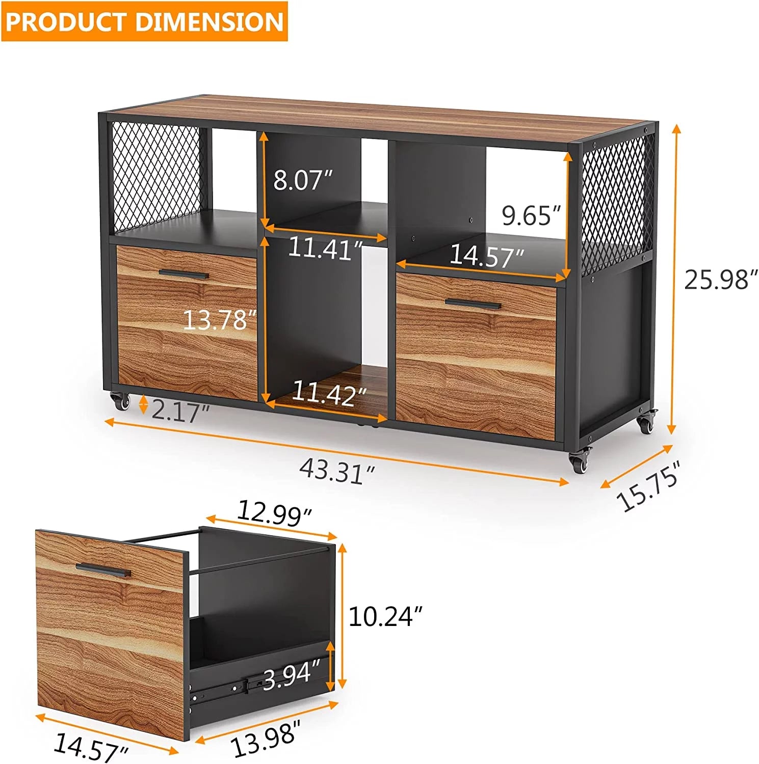 2 Drawer Rustic Brown Wood Lateral File Cabinet J47841