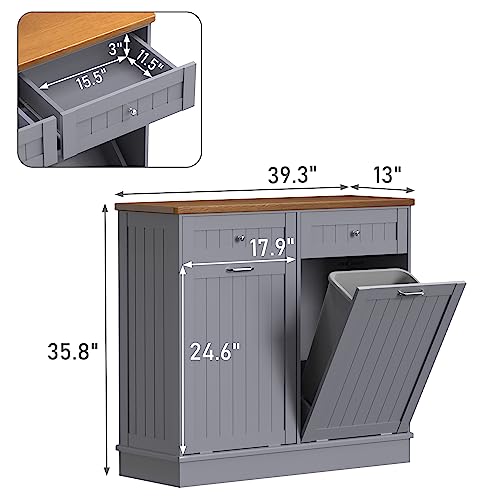 Black Double Tilt Out Trash Cabinet 20 Gallon with Solid Wood Tabletop C10088