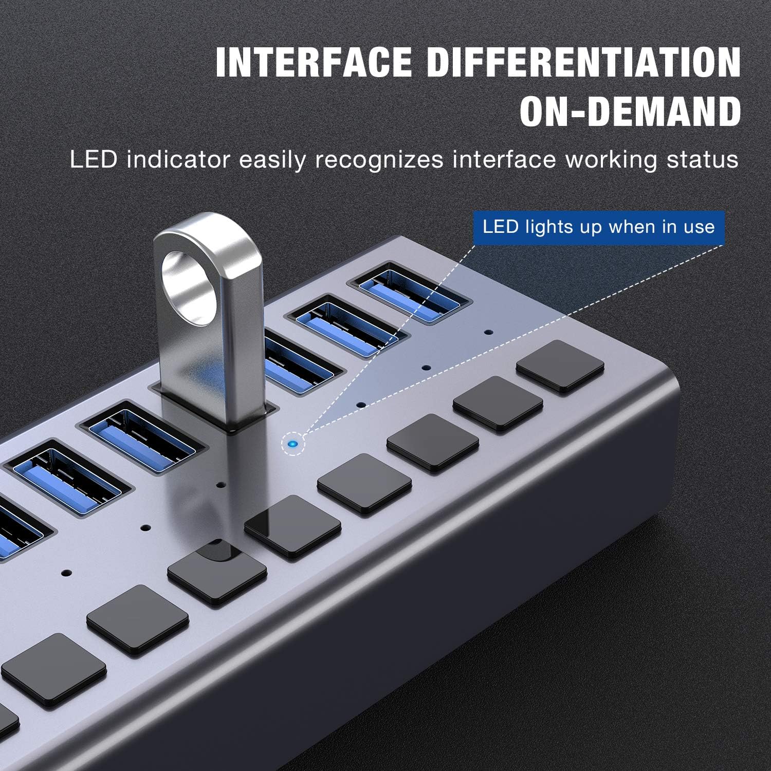 10 Ports 48W USB 3.0 Data Hub with Individual On/Off Switches and 12V/4A Power Adapter N4035