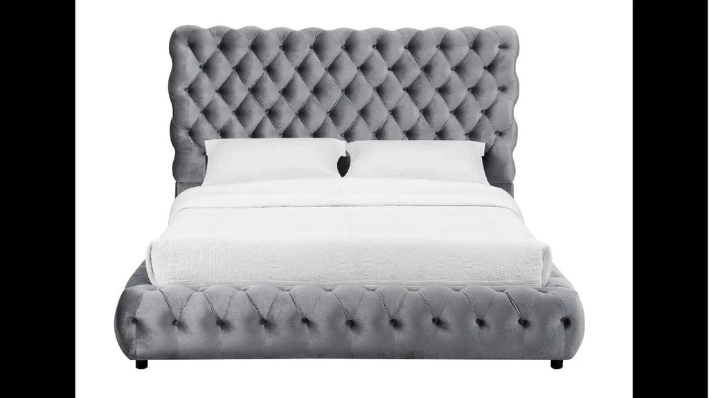 Gray Fabric Queen Size Bed and Nightstand Set C6418