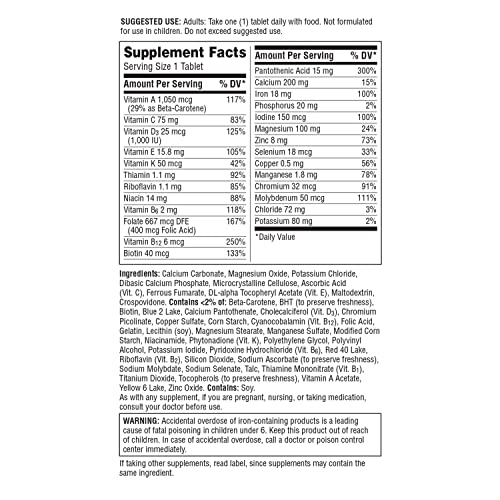 Multivitamin Tablet with Iron, Vitamin D3, B Vitamins, C, E, Gluten Free, Non-GMO - 200 Count I114086