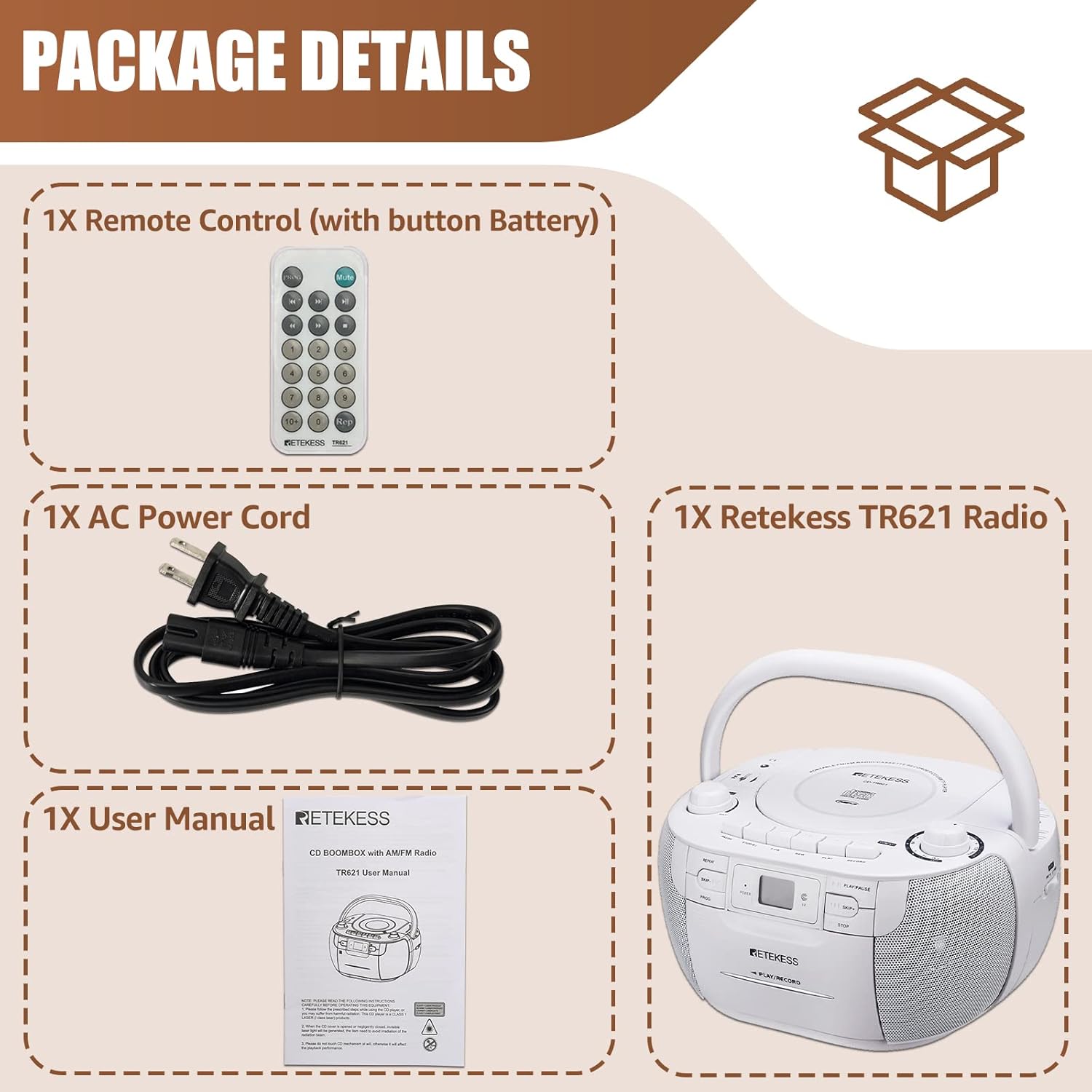 White Portable CD and Cassette Player Boombox with AM FM Radio O2169