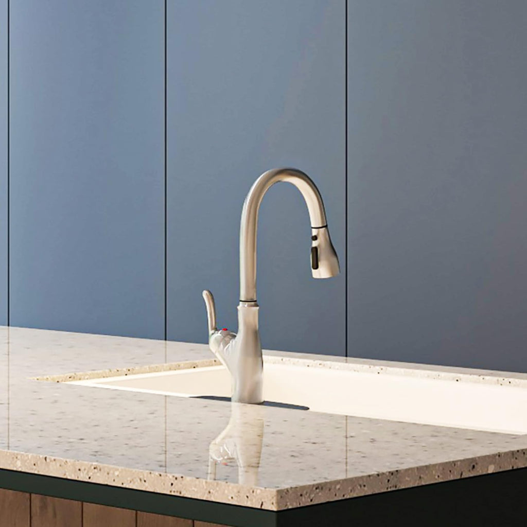 Brushed Nickel Kitchen Faucet with Pull Down Sprayer, Single Handle High Arc Stainless Steel Sink Faucet N4653