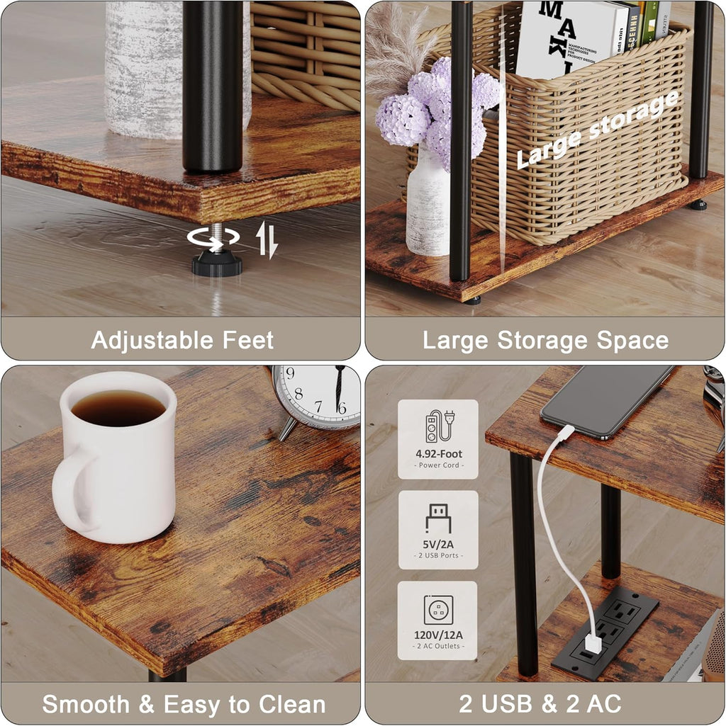 3-Tier Narrow Side Table with Charging Station O695588