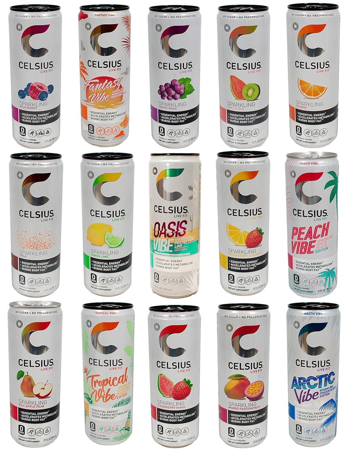 12 Pack Assorted Flavors Sparkling Energy Drink, 12 fl oz Slim Cans J8709