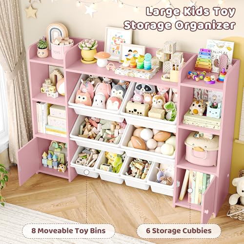 Pink 8 Toy Bins Storage Organizer with Shelf B933