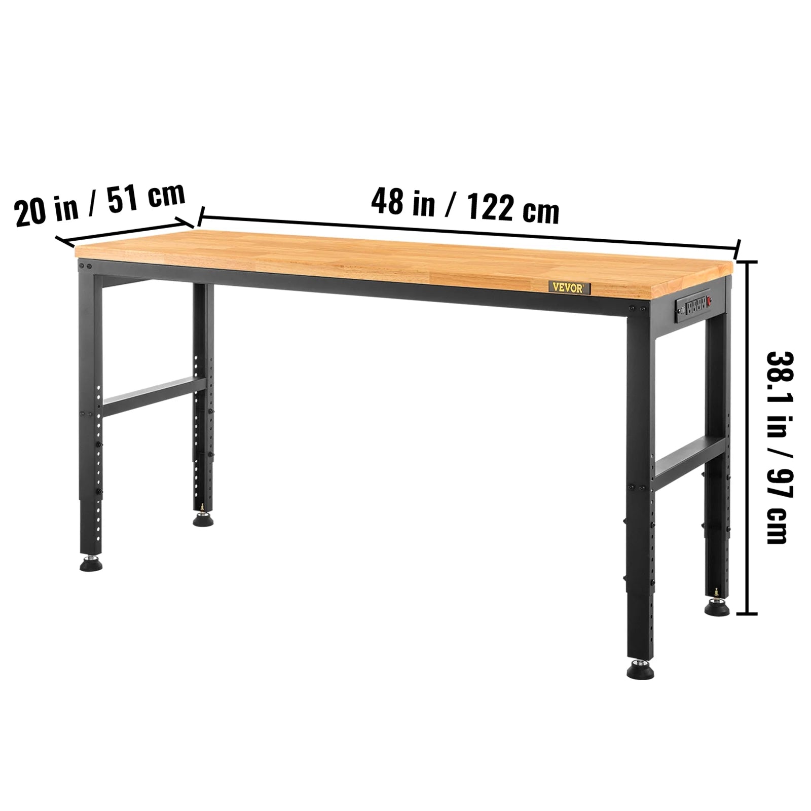 Adjustable Height Workbench with Power Outlets and Hardwood Top J13816