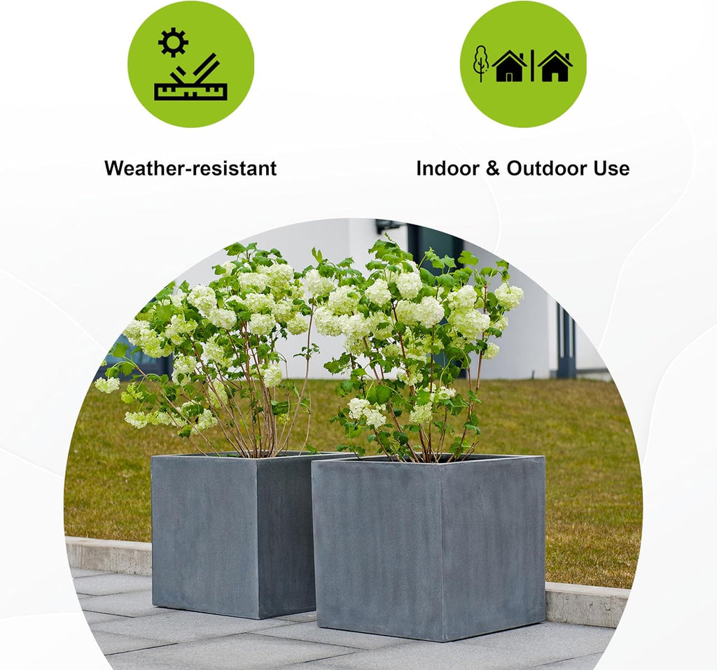 Grey Square Fiberstone Planter, Extra Large, 24 Inch Tall G698703