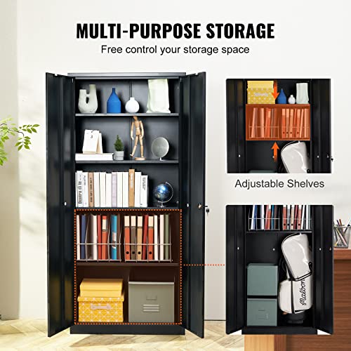 Black Metal Storage Cabinet with 2 Doors and 4 Adjustable Shelves V126